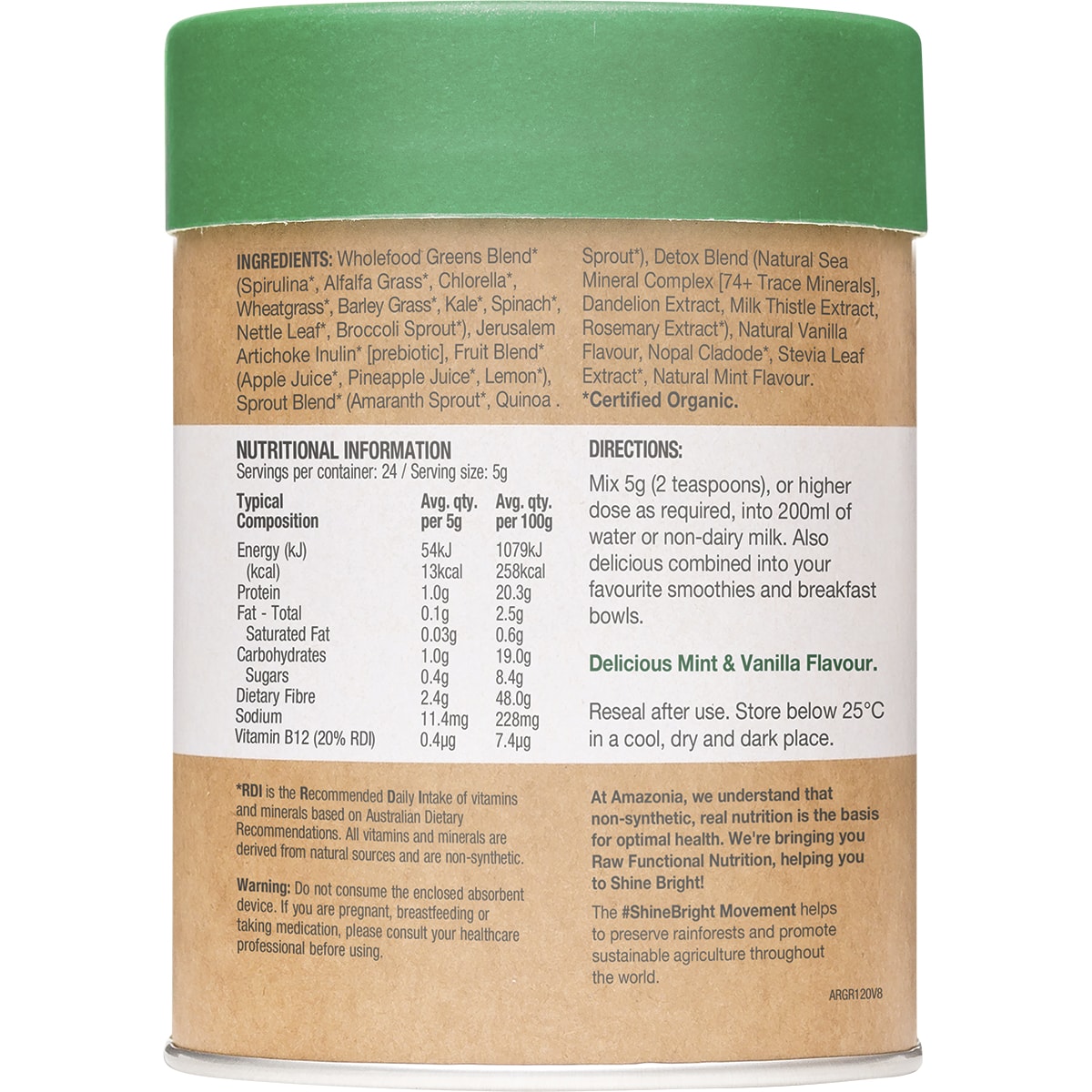 AMAZONIA Raw Nutrients Greens Mint & Vanilla 1 x 120g