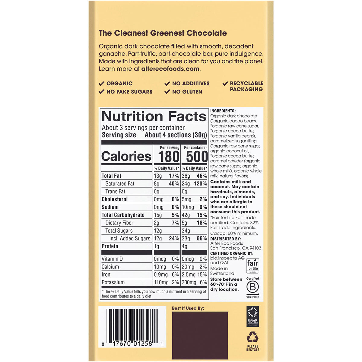 ALTER ECO Chocolate Organic Creme Brulee Dark Truffle Thins x 12