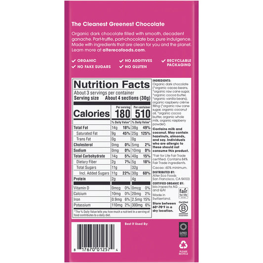 ALTER ECO Chocolate Organic Raspberry Creme Dark Truffle Thins x 12