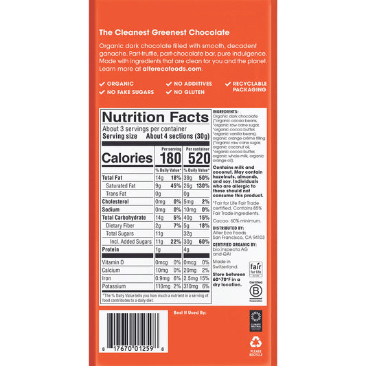 ALTER ECO Chocolate Organic Orange Creme Dark Truffle Thins x 12