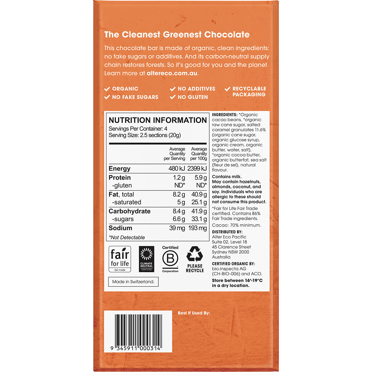 ALTER ECO Chocolate Organic Dark Burnt Caramel x 12