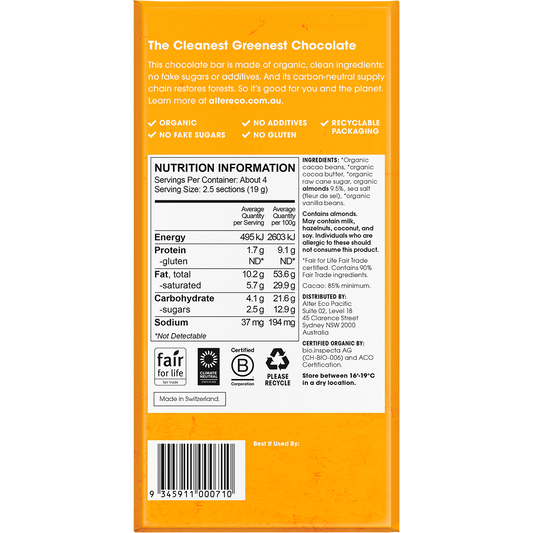 Alter Eco Chocolate Organic Dark Almonds Blackout - Box of 12