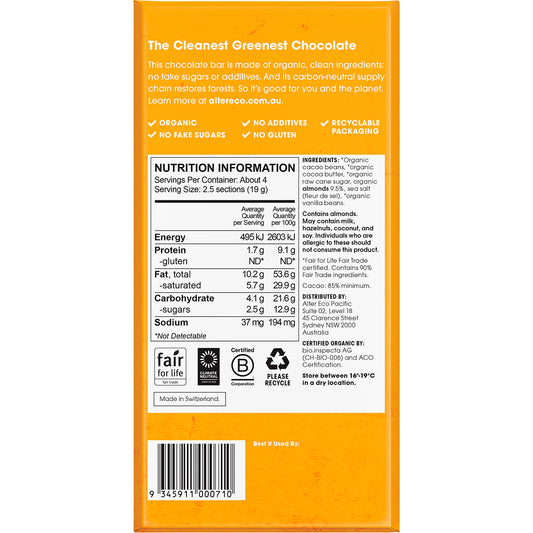 ALTER ECO Chocolate Organic Dark Almonds Blackout x 12