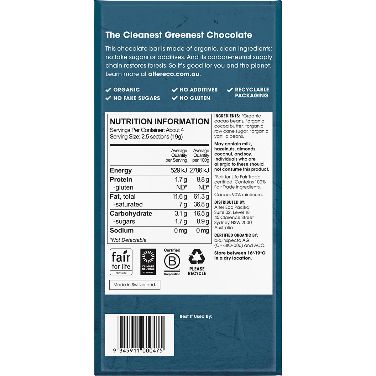 ALTER ECO Chocolate Organic Dark Super Blackout x 12
