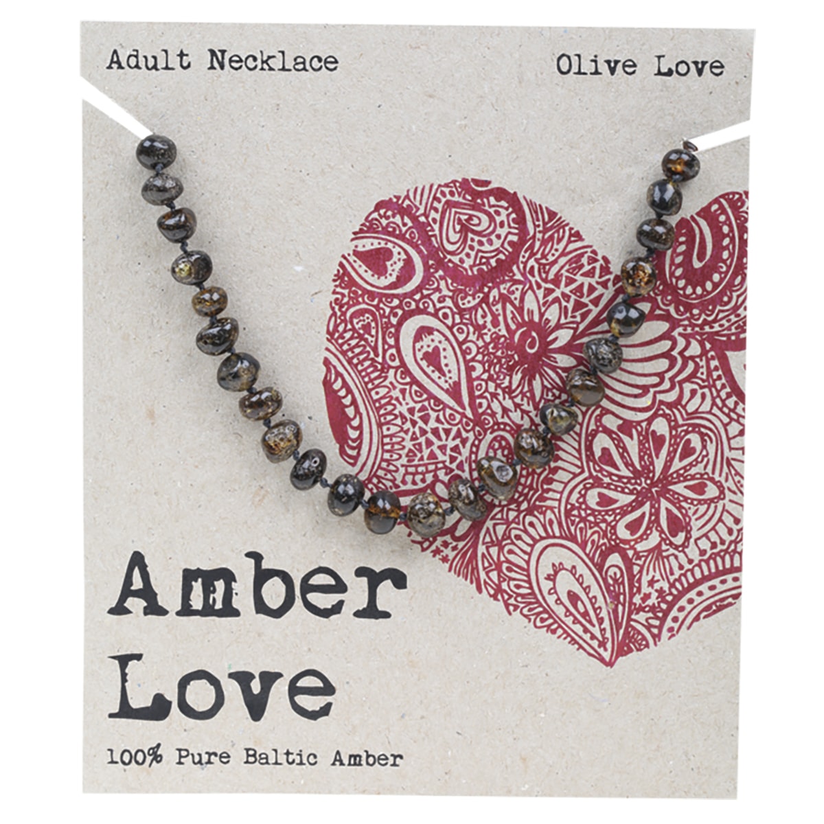 AMBER LOVE Adult's Necklace 100% Baltic Amber Olive 1 x 46cm