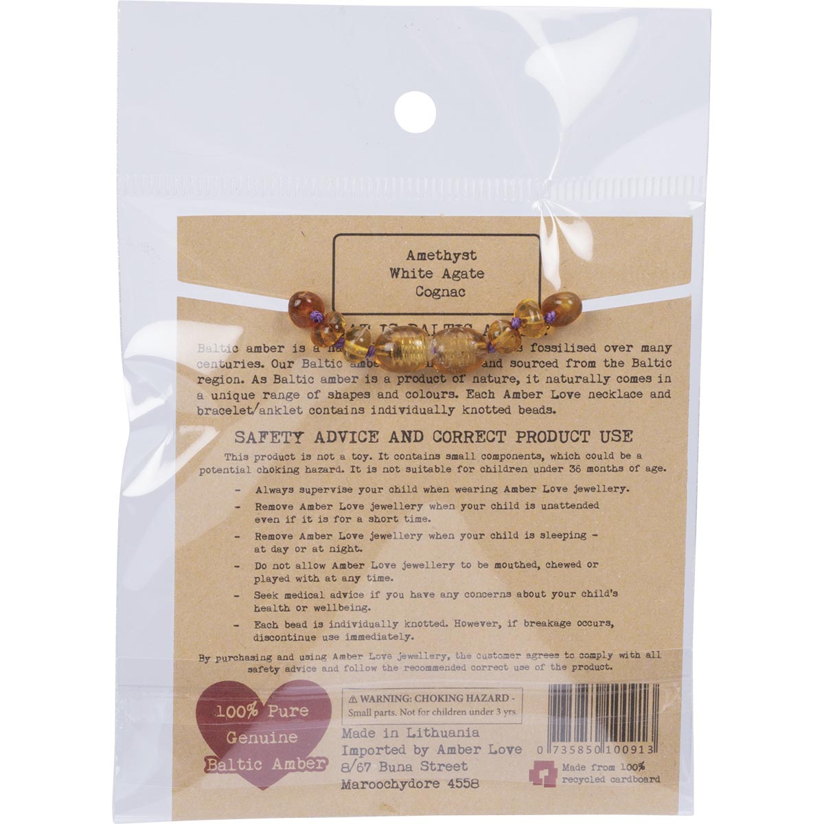 AMBER LOVE Children's Bracelet/Anklet 100% Baltic Amber Cosmic 1 x 14cm