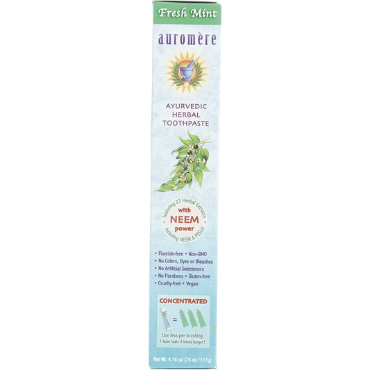 AUROMERE Toothpaste Ayurvedic Fresh Mint Fluoride Free 6 x 117g