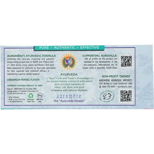 Auromere Toothpaste Ayurvedic Cardamom Fennel Fluoride Free - Box of 6