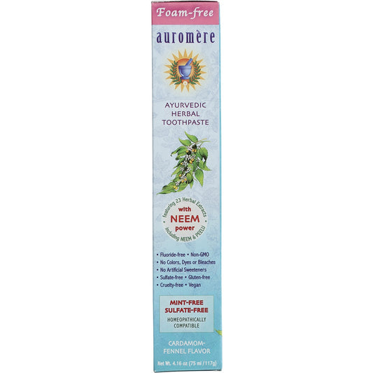 AUROMERE Toothpaste Ayurvedic Cardamom Fennel Fluoride Free 6 x 117g