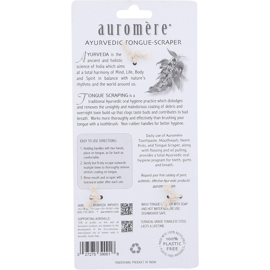 Auromere Tongue Scraper Ayurvedic Surgical Grade Stainless Steel - Box of 6