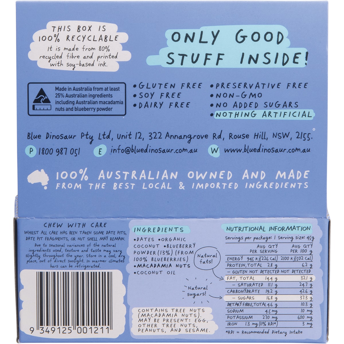 BLUE DINOSAUR Blueberry Hand-Baked Bar x 12