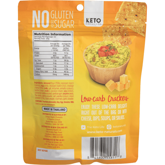 Keto Naturals Almond Flour Crackers Cheddar & Onion - Box of 8