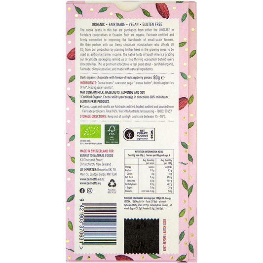 Bennetto Organic Dark Chocolate Raspberries In Dark - Box of 12