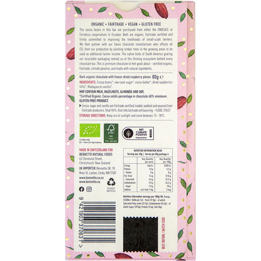BENNETTO Organic Dark Chocolate Raspberries In Dark x 12