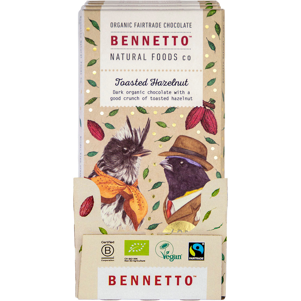 BENNETTO Organic Dark Chocolate Toasted Hazelnut x 12