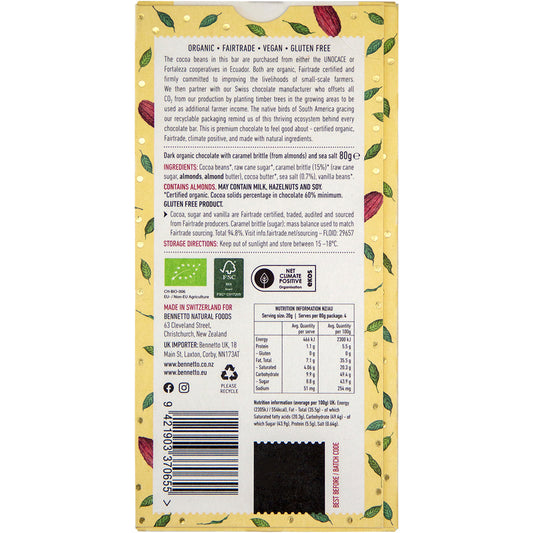 BENNETTO Organic Dark Chocolate Dark Salted Caramel x 12