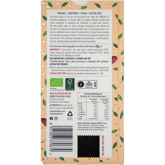 BENNETTO Organic Dark Chocolate Orange with Chilli x 12