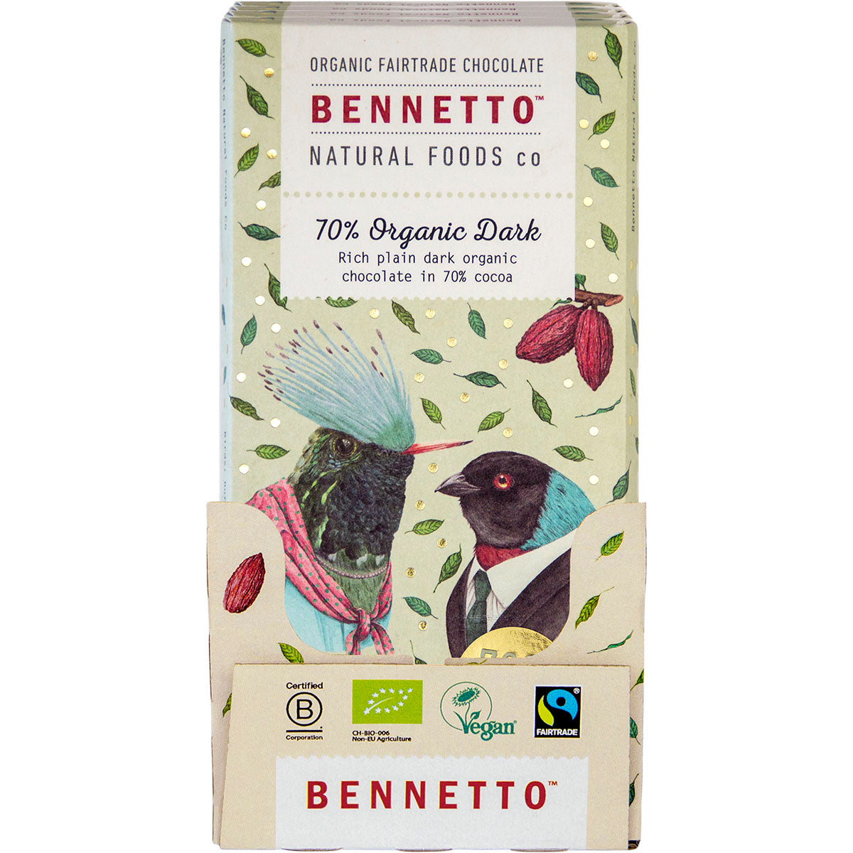BENNETTO Organic Dark Chocolate 70% Organic Dark x 12