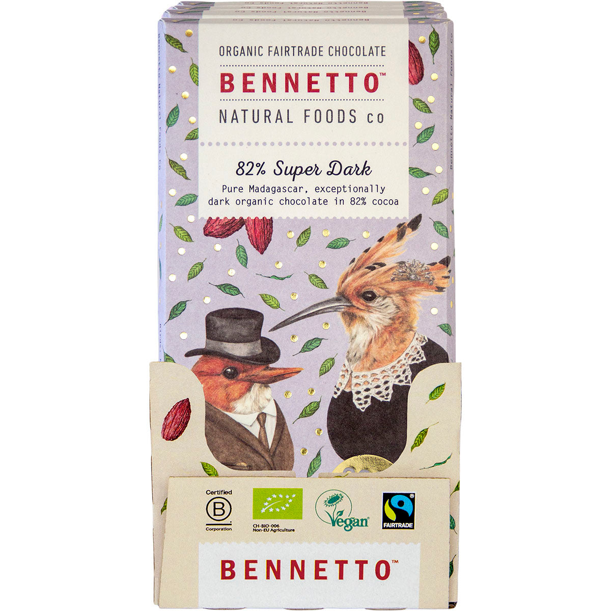 BENNETTO Organic Dark Chocolate 82% Super Dark x 12