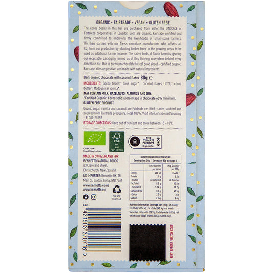 BENNETTO Organic Dark Chocolate Coconut flakes x 12