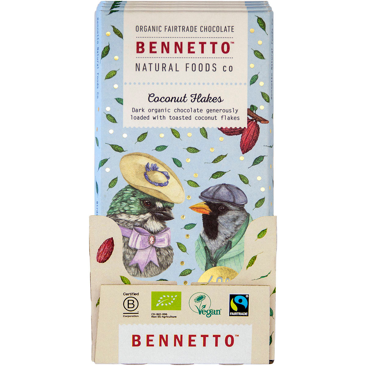 BENNETTO Organic Dark Chocolate Coconut flakes x 12