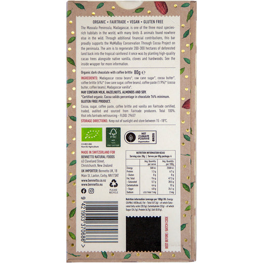 BENNETTO Organic Dark Chocolate Dark Coffee x 12