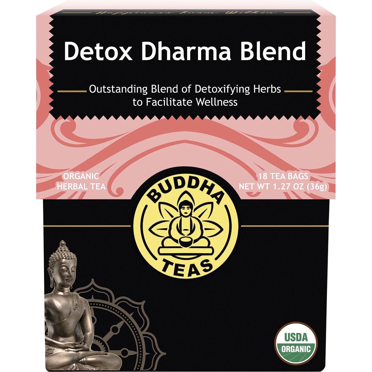 BUDDHA TEAS Organic Herbal Tea Bags Detox Dharma Blend 1 x 18pk
