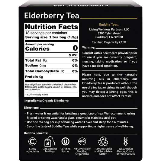 BUDDHA TEAS Organic Herbal Tea Bags Elderberry Tea 1 x 18pk