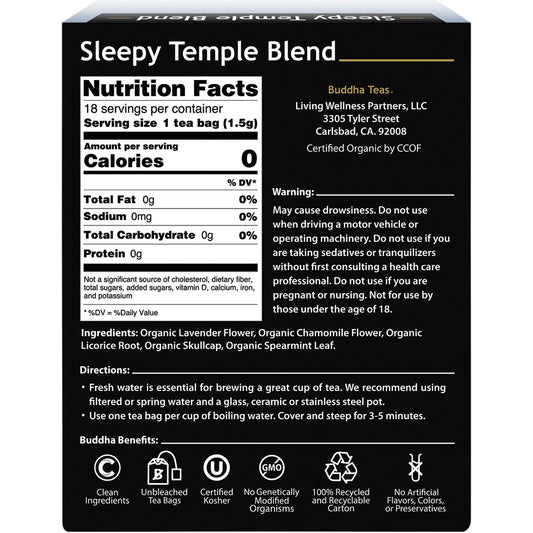 BUDDHA TEAS Organic Herbal Tea Bags Sleepy Temple Blend 1 x 18pk
