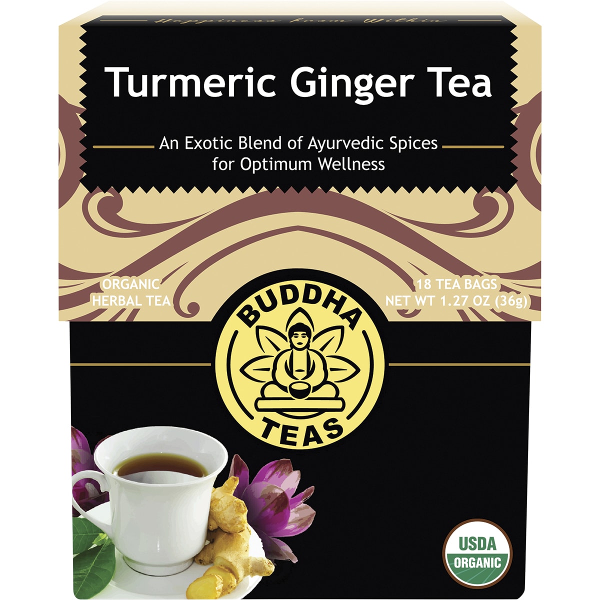 BUDDHA TEAS Organic Herbal Tea Bags Turmeric Ginger Tea 1 x 18pk