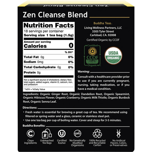 BUDDHA TEAS Organic Herbal Tea Bags Zen Cleanse Blend 1 x 18pk
