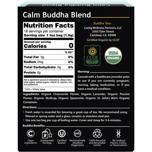 BUDDHA TEAS Organic Herbal Tea Bags Calm Buddha Blend 1 x 18pk