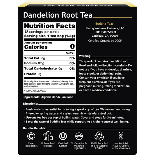 BUDDHA TEAS Organic Herbal Tea Bags Dandelion Root Tea 1 x 18pk
