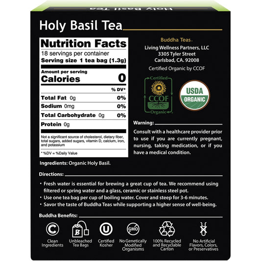 BUDDHA TEAS Organic Herbal Tea Bags Holy Basil Tea (Tulsi) 1 x 18pk