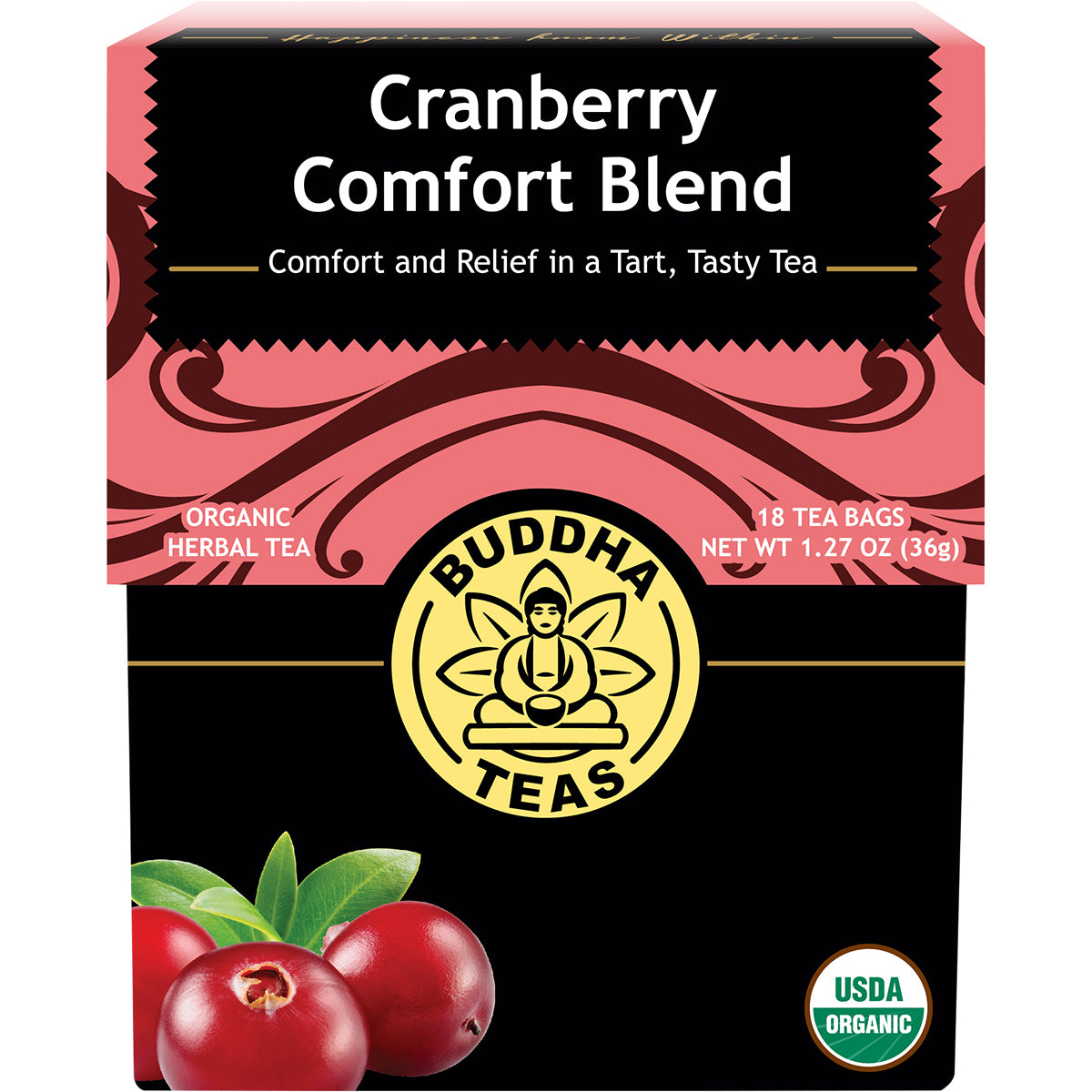 BUDDHA TEAS Organic Herbal Tea Bags Cranberry Comfort Blend 1 x 18pk