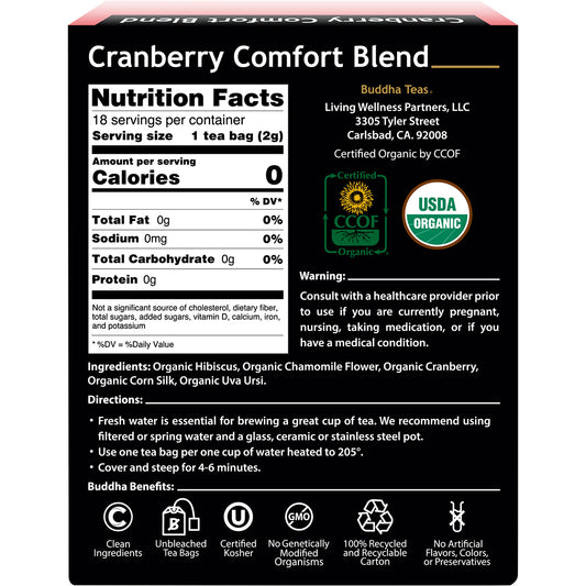 BUDDHA TEAS Organic Herbal Tea Bags Cranberry Comfort Blend 1 x 18pk