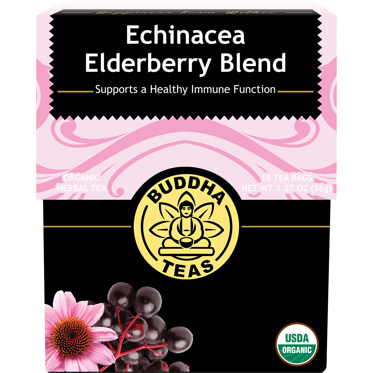 BUDDHA TEAS Organic Herbal Tea Bags Echinacea Elderberry Blend 1 x 18pk