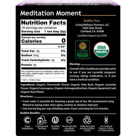 BUDDHA TEAS Organic Herbal Tea Bags Meditation Moment 1 x 18pk