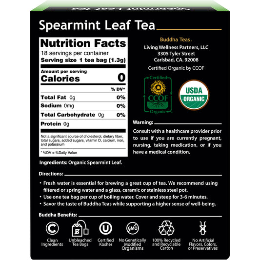 BUDDHA TEAS Organic Herbal Tea Bags Spearmint Leaf Tea 1 x 18pk