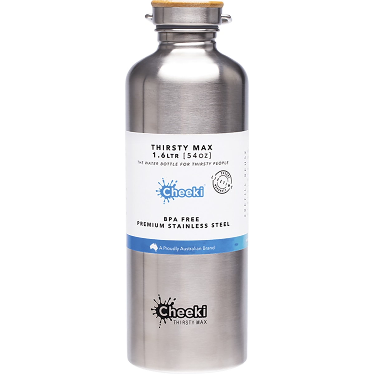 CHEEKI Stainless Steel Bottle Silver 'Thirsty Max' 1 x 1.6L