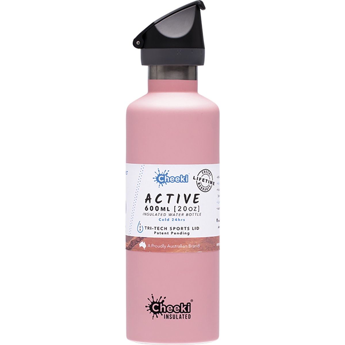 CHEEKI Stainless Steel Bottle Insulated Pink Sports Lid 1 x 600ml