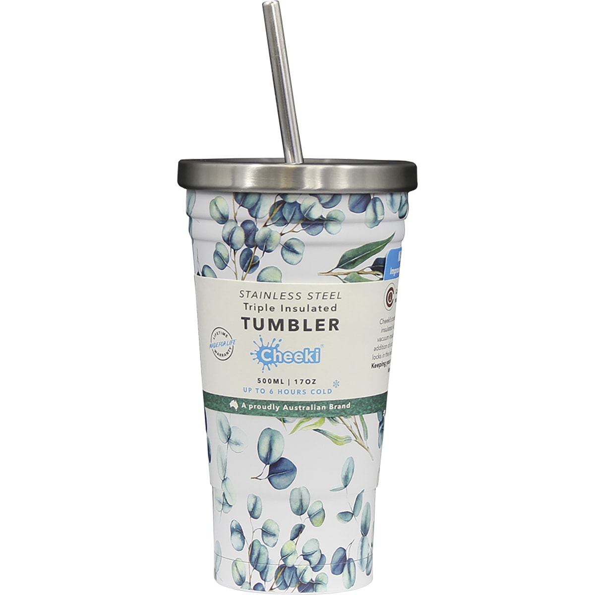 CHEEKI Insulated Tumbler 3D Watercolour with S/Steel Straw 1 x 500ml