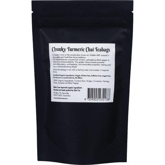 CHAI TEA Organic Chunky Turmeric Chai Tea Bags 1 x 20pk
