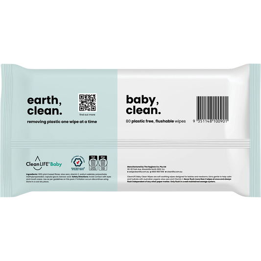 CleanLIFE Baby Clean Flushable Plastic Free Wipes