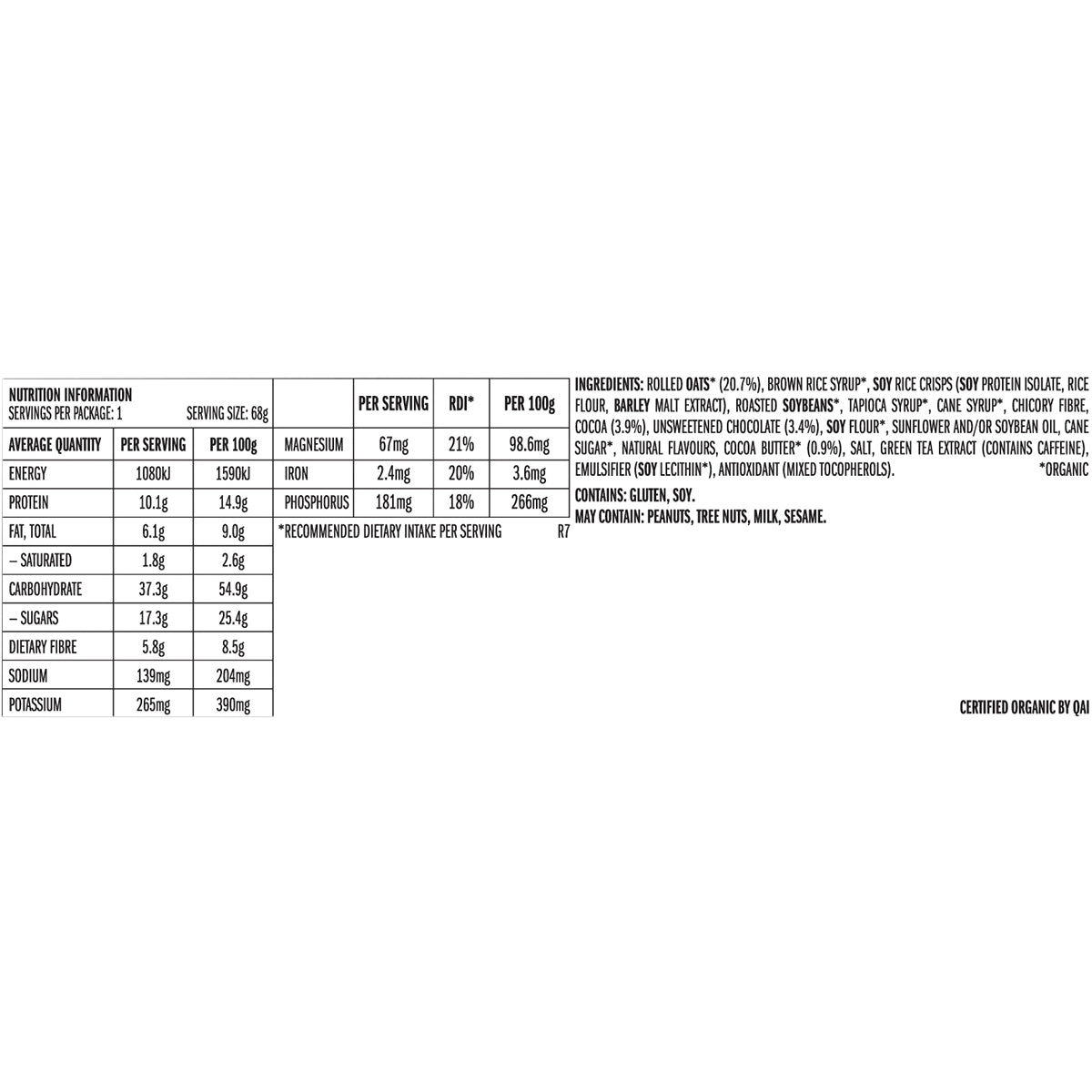 CLIF Energy Bar Cool Mint Choc 49mg Caffeine 12 x 68g