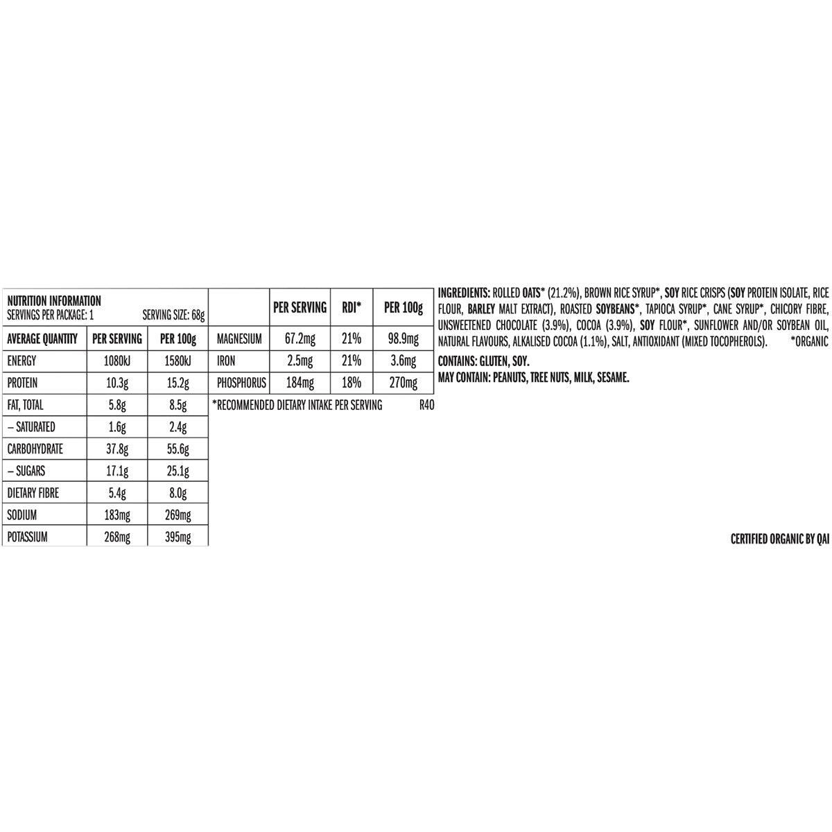 CLIF Energy Bar Chocolate Brownie 12 x 68g