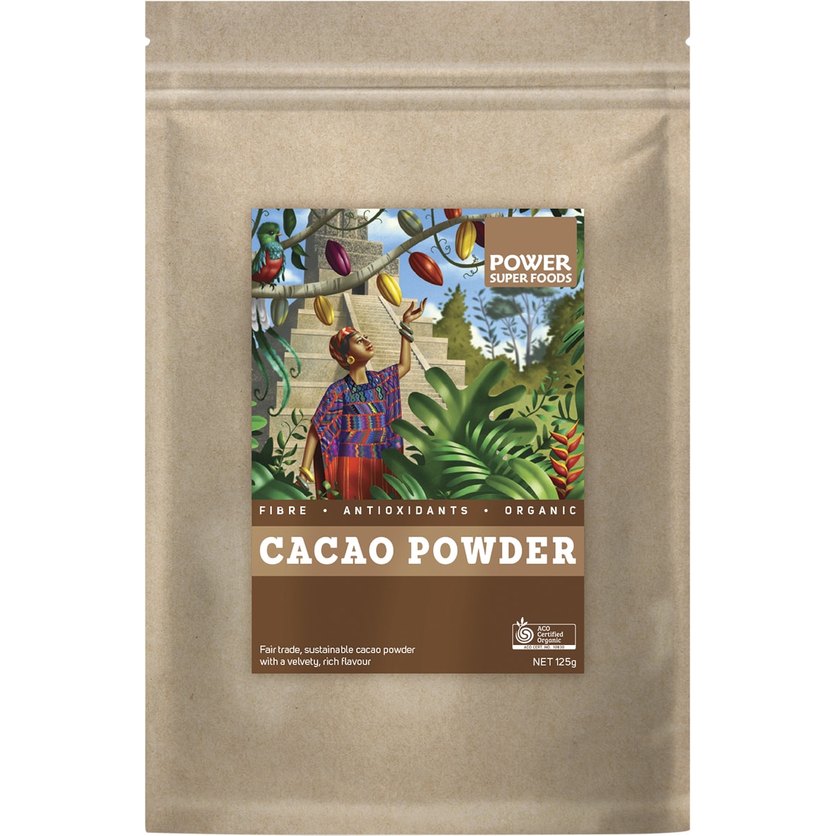 POWER SUPER FOODS Cacao Powder Kraft Bag Certified Organic 1 x 125g