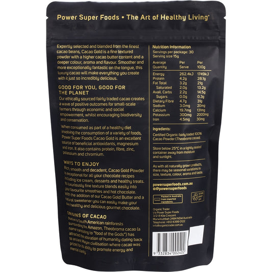 POWER SUPER FOODS Cacao Gold Powder Certified Organic 1 x 225g