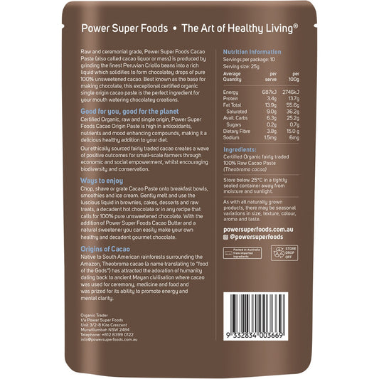 POWER SUPER FOODS Cacao Paste Buttons Ceremonial Grade Certified Organic 1 x 250g