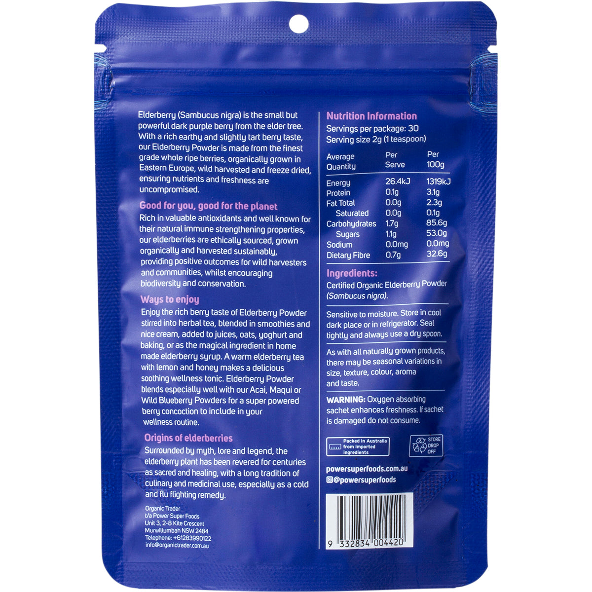 POWER SUPER FOODS Elderberry Powder Certified Organic 1 x 60g